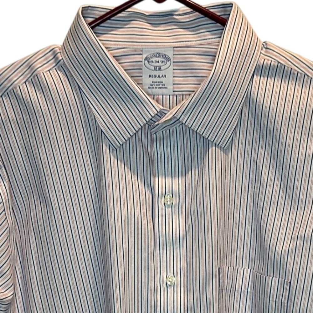 Brooks Brothers 1818 Striped Dress‎ Shirt Men's 18-34/35 Regular Fit Non-Iron